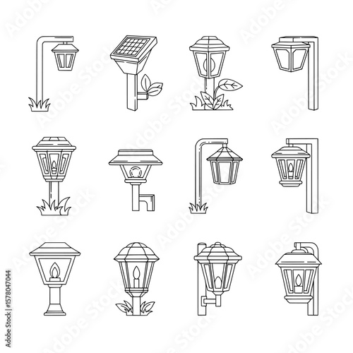 Set of outdoor garden lanterns with different styles and designs