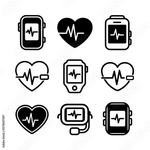 health monitoring devices with heart rate symbols and monitors