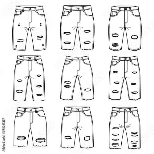 Set of distressed denim shorts with ripped details for casual wear