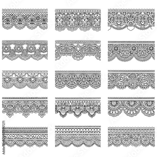Collection of ornate lace border patterns for decorative design