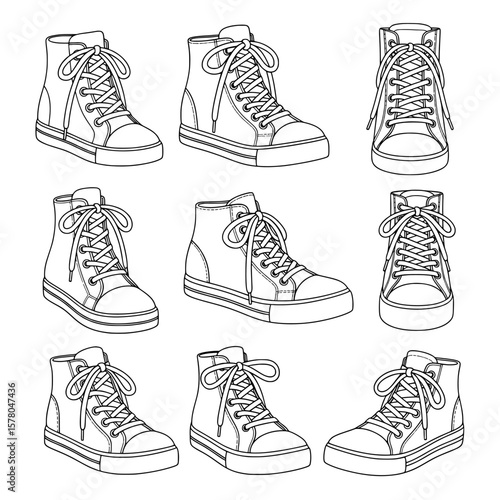 High-top sneakers seamless pattern with outline style