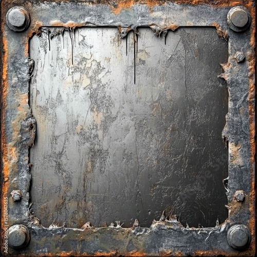 metallic surfaces overlaid with erratic scribble marks enclosed by a bold industrial border edgy and isolated