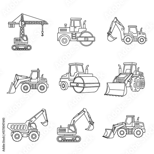Construction machinery and equipment outlines set