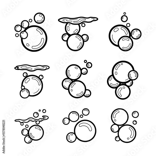 Bubbles in water with soap and foam for cleaning or skincare