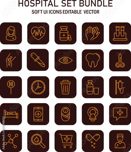 Comprehensive compilation of minimalistic healthcare icon set representing diverse medical scenarios and treatments