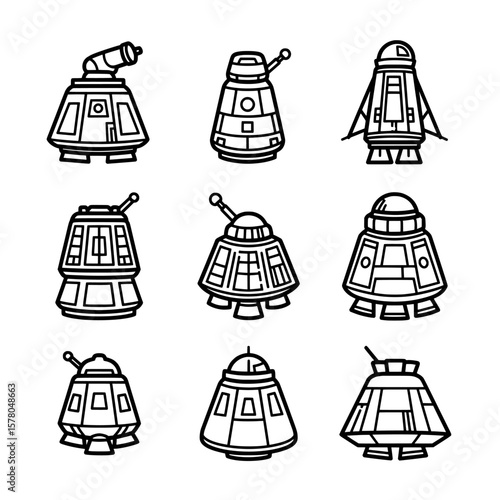 Collection of various spaceship outlines for space exploration themes