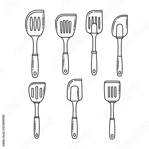 Set of kitchen spatula tools with different shapes and sizes