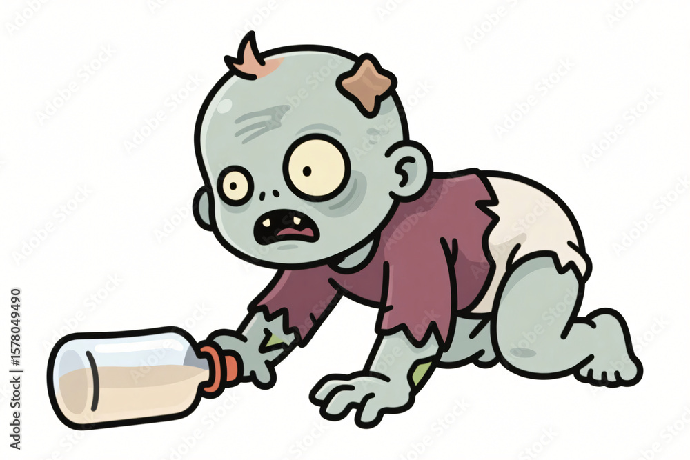 Fototapeta premium Cartoon simple vector baby zombie white background