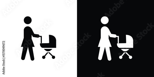 Woman with Baby Stroller icon symbol. Vector icon in trendy flat design