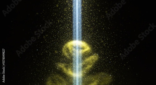 Abstract Golden Dollar Sign Light Display with Particle Effects on Black Background
