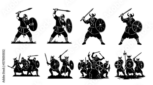 Viking warriors engaged in fierce combat, showcasing their weaponry and battle stances