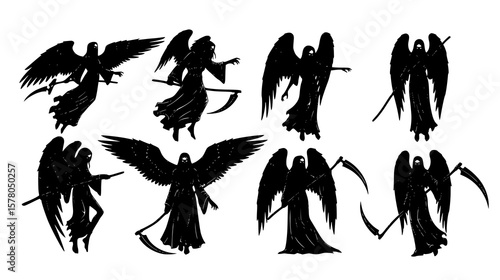 A set of dark, winged figures resembling the grim reaper, some wielding scythes