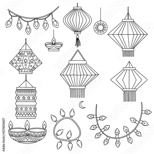 Decorative lanterns and hanging ornaments for festive celebration