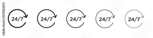 24 7 icon line art vector collection on white background