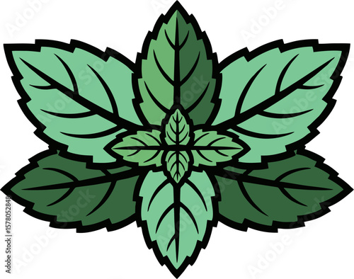 Stylized Peppermint Leaves Vector Illustration – Botanical Green Herbal Logo Design