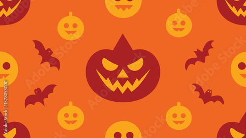 Seamless halloween pattern featuring pumpkins bats and spooky elements in vibrant orange and brown colors