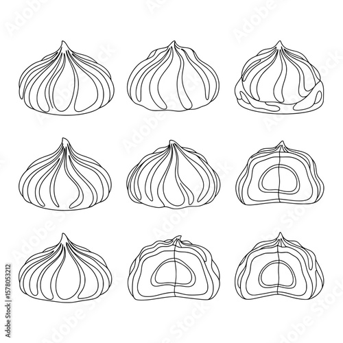 Set of garlic cloves in outlined line style