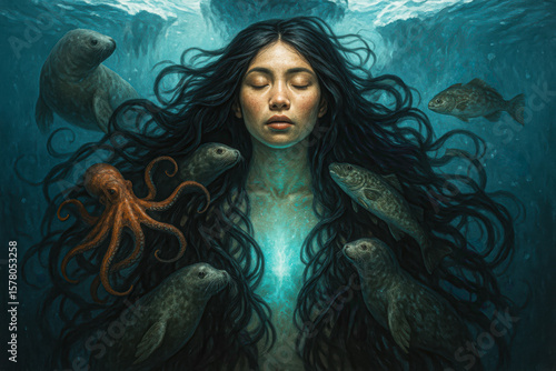 Sedna, Inuit Sea Goddess in Deep Ocean Tranquility
