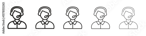 Callcenter icon line art vector collection on white background