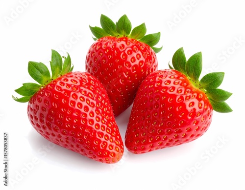 Wallpaper Mural Fresh Ripe Strawberries with Leaves Isolated on White Torontodigital.ca