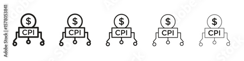 Consumer prices index icon line art vector collection on white background