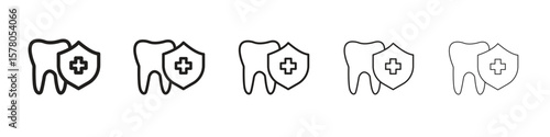 Dental insurance icon line art vector collection on white background