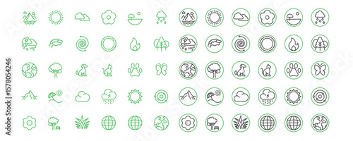 Nature icon line set. editable stroke. vector illustration ,nature, summer, sky, flowers, dog, cat, wate, clouds