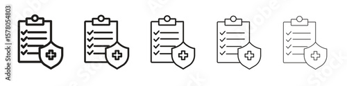 Health insurance icon line art vector collection on white background