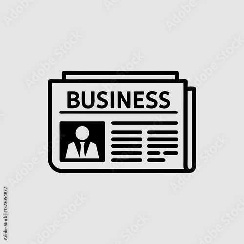 Simple black and white icon of a newspaper, highlighting the business section.