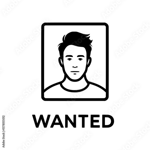 Black outline icon of a wanted poster featuring a male face inside a square frame symbolizing criminal alert or missing person notice