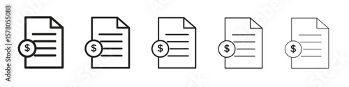 Invoice icon line art vector collection on white background