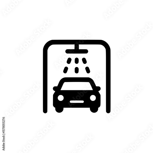 Car Wash Station Icon with Water Sprayer on Sedan Vehicle