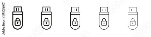 Pendrive security icon line art vector collection on white background