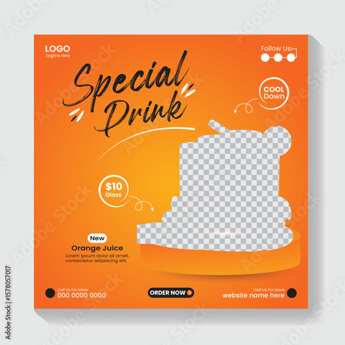 Special juice drink menu social media post template, healthy fruit juice social media post design, fruit juice web banner template.