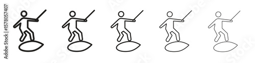 Wakeboarding icon line art vector collection on white background