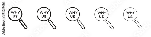 Why us icon line art vector collection on white background