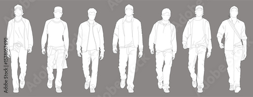 Fashion boys editable line version 01 in vector