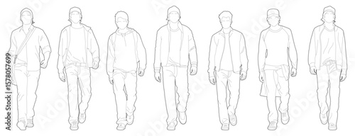 Set of CAD drawnings of fashion boys version 01 outline vector templates for digital model of architecture and urbanism and design projects