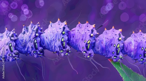 caterpillar to butterfly transition in five stages gradient purple on final stage .