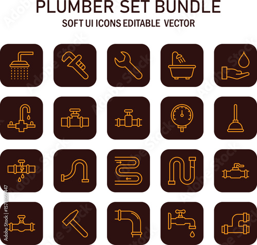 Comprehensive Plumbing Icons Bundle showcasing essential tools and fixtures for repair services installations