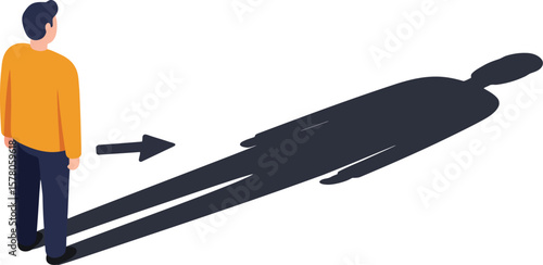 Man standing with long shadow symbolizing inner self reflection and identity concept vector illustration 