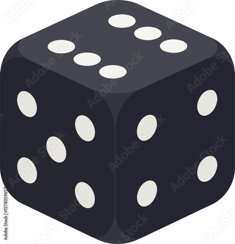 Black six-sided dice with white dots showing multiple numbers in simple vector style 