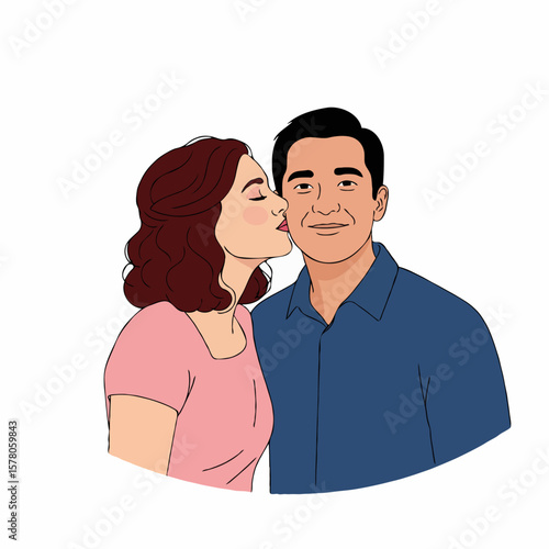 Wife Kissing Her Husband with Love and Affection, Romantic and Intimate Moment