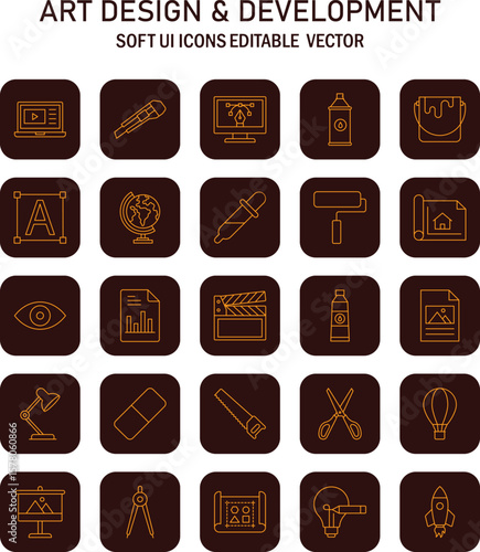 Creative art design elements editable vector collection depicting development processes and various tools for design