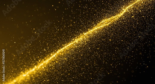 Golden Sparkling Light Trail on Black Background for Celebration and Technology