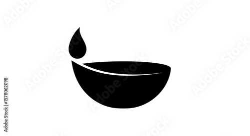 Illustration of a traditional diya lamp with a flame in black color