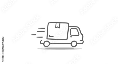 Simple line drawing of a delivery truck with motion lines indicating speed