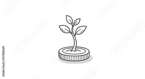 A small plant growing out of a coin representing financial growth idea