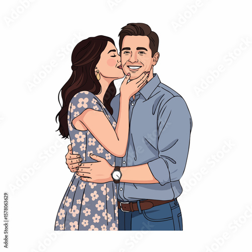 Wife Kissing Her Husband with Love and Affection, Romantic and Intimate Moment