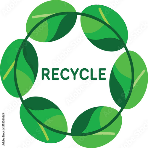 Green leaves forming a circle around the word recycle nature